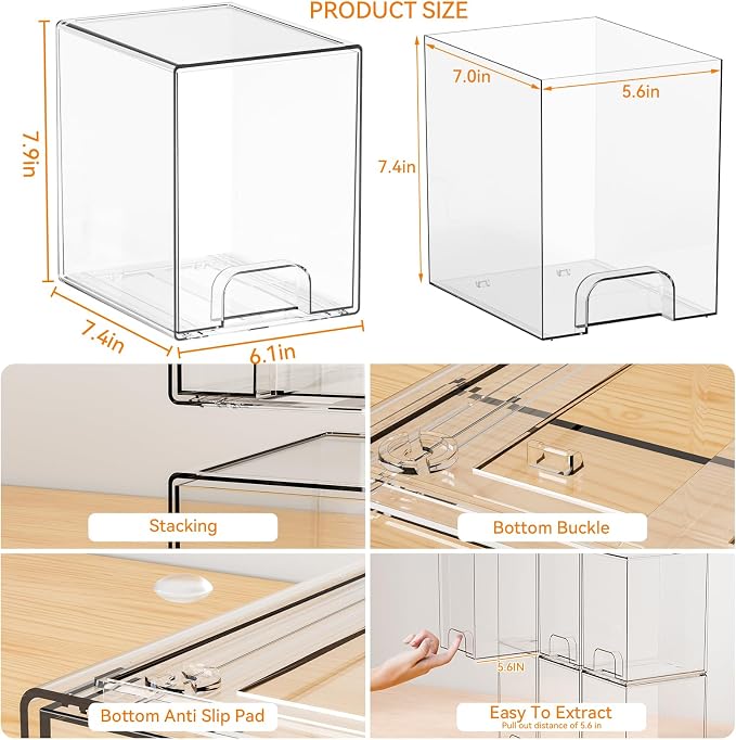 2 Pack Clear Stackable Storage Drawers,7.6" H Baby Bottle Organizer,Acrylic Drawer Containers for Cosmetics,Skincare,Beauty Products,Cabinet,Vanity,Kitchen,Under Sink and Bathroom Storage Bins - Image 3