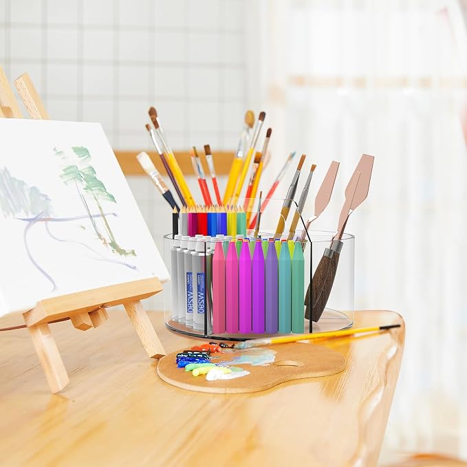 250pcs Acrylic Pencil Holder Marker Organizer, 360-Degree Rotating Pen Holder, Crayon Organizers for Kids Pencil Organizer Caddy Art Supply Lazy Susan Organizer for Desk Home School Office - Image 6