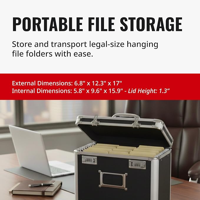 Vaultz File Organizer Storage Box - 14 x 7.25 x 12 Inch Legal Size, Portable Locking Storage Totes with Dual Combination Locks for Filing Office Documents - Black | Dual combination locks for added security, portable design for filing office documents,... - Image 8