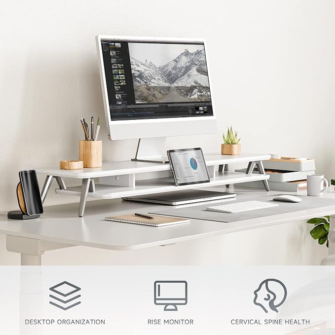 Fenge Dual Monitor Stand, Monitor Stands Riser for 2 monitors, 42.5 Inch Wood Desk Shelf with Storage Organizer and Cable Management for Office Desk Accessories - Image 2