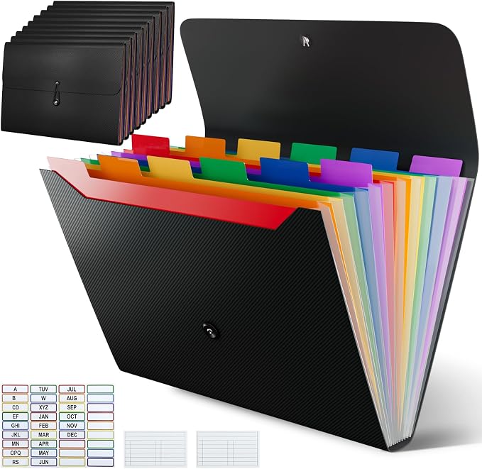 10 Pack Accordion File Organizer, 13 Pockets, Black | Expending File Folder, Binder for Document Storage, Classroom, Office, Home Use by CowdroBrand