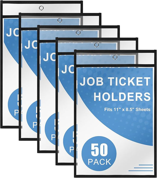 Heavy Duty Dry Erase Pockets 8.5x11, Plastic Paper Sleeves Job Ticket Holder 50 Pack Clear Sheet Protectors 8.5 x 11 Clear Document Sleeves for Shop Office Classroom Home, Black by Viehatta