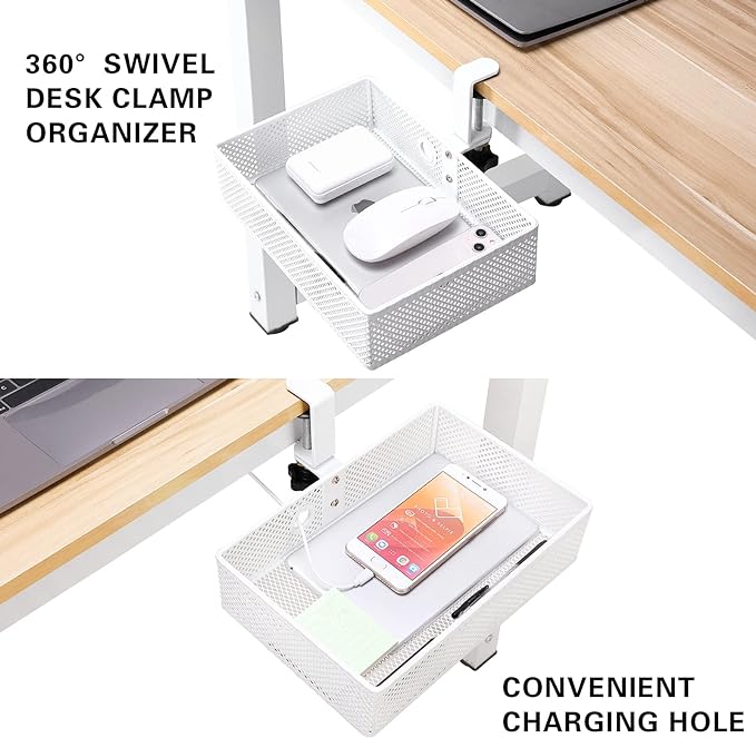 Under Desk Drawer, Clamp on Desk Organizer Hanging Desk Storage Under Table | Under desk organizer: clamp on desk drawer, 360° rotating desk basket, hanging desk organizer, clamp on desk shelf, no-drill - Image 4