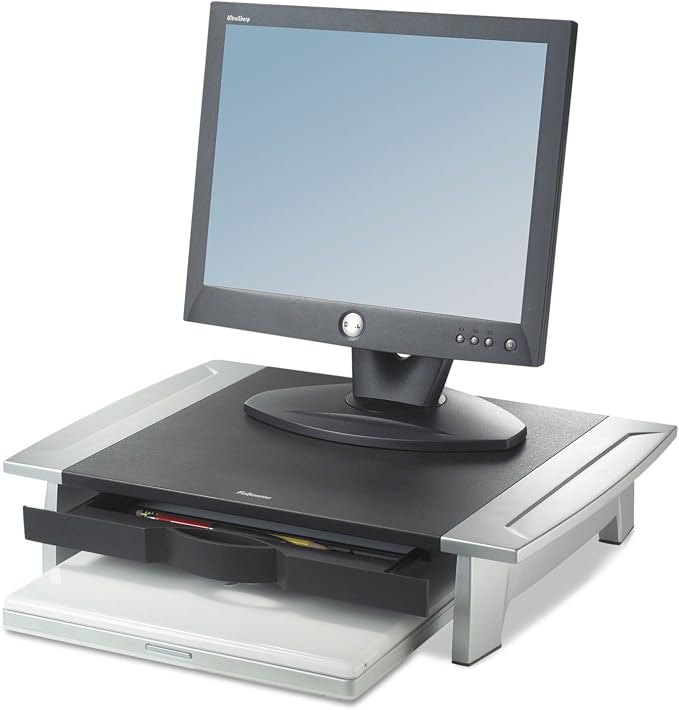 Fellowes 8031101 Monitor Riser,Adjustable,19-7/8-Inch x14-1/16-Inch x4-Inch -6-1/2-Inch,BK/SR by FellowesBrands