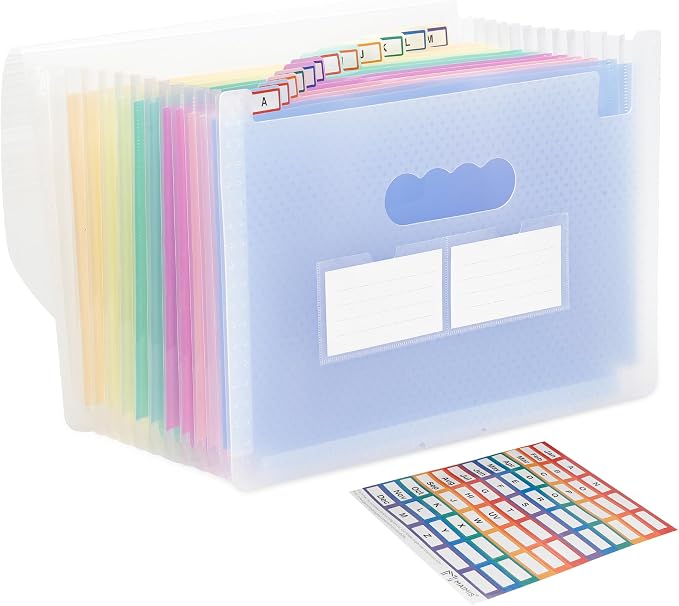 Accordion File Organizer, 12 Pockets Expanding File Folders, Portable Monthly Bill Receipt Documents Organizer with Colorful A-Z Tabs, Letter/A4 Size - Blue by MAIMIS