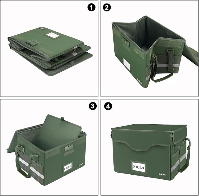 DocSafe Fireproof Document Box with Lock,File Storage Organizer with Mesh Pockets＆Lid,Collapsible Portable File Box Home Office Safe Filing Cabinet with Handle for Hanging Letter/Legal Folder,Green - Image 9