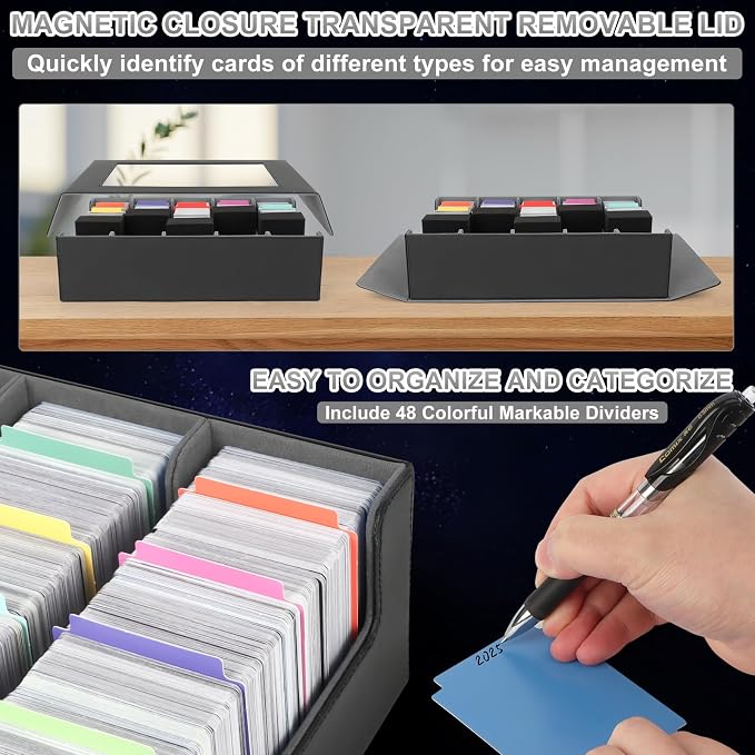 AOBOPLE 3900+ Trading Card Storage Box, Clear Lid and Magnetic Closure | 5-Row Card Box,PU leather,48 Dividers + 5 Foam Supports,Card Organizer For MTG TCG Sports, Gift For Collectors - Image 6