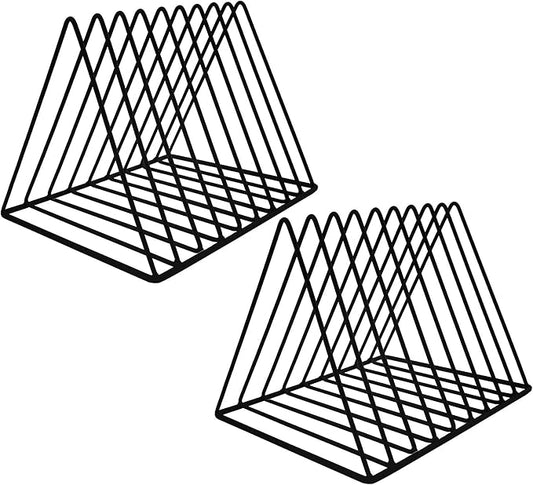 9 Slot Magazine Rack Book Record Holder, Desktop Iron Storage Rack Bookshelf Multifunction Triangle File Organizer Sorter for Decor Home Office, Black Pack of 2 by EASEPRES