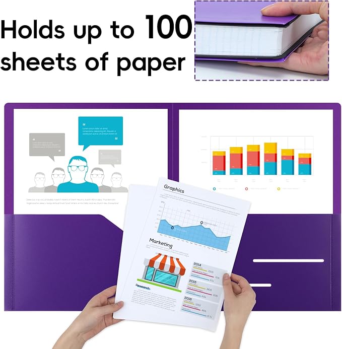 EOOUT 24pcs Folders with Pockets, Plastic Pocket Folders, 2 Pocket Folders with 2 Business Card Holder, 6 Colors, Letter Size, A4 Size, for Office, Teaching, Students and School - Image 4