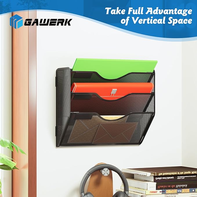 Gawerk 3 Tier Hanging Wall File Organizer, Mesh Mail Paper Orgnization Hanging File Folder Holder for Home Office, Black - Image 4