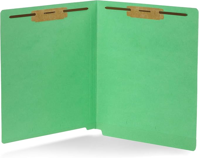 Blue Summit Supplies 50 Green End Tab Fastener File Folders, Letter Size | Durable 11pt green paper, straight cut end tabs, 2 prong fasteners, medical files, receipts, office reports - Image 7