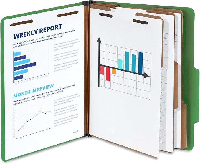 Blue Summit Supplies 10 Green Classification Folders, 3 Divider, Letter | Heavy duty 25pt green pressboard, 3 dividers, 2 in expansion, 2 prong, medical records and client files - Image 5