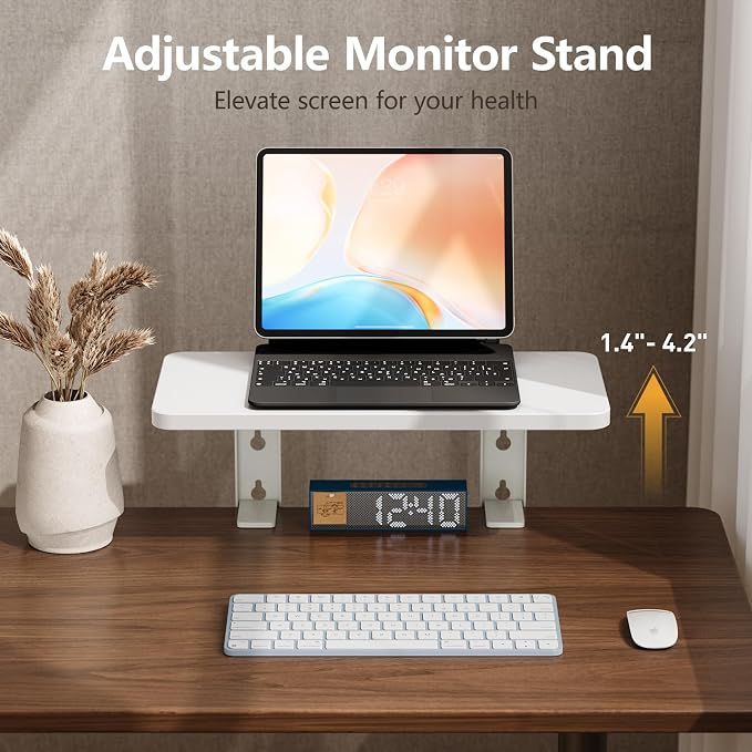 3 in 1 Clamp-on Desk Extender Shelf, 15.7×7.5 Inch, White | Adjustable Desk Riser for Monitor & Keyboard, Heavy-Duty Side/Top Desk Organizer Shelf, Desktop Storage for Office Supplies - Image 3