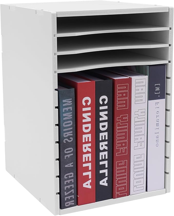 Paper File Organizer for Desk Classroom, Desktop Paper File Sorter 11 Compartment File Storage Organizer for Home Office School (White) by JAYEUW