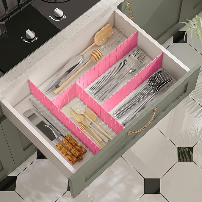 Adjustable Drawer Dividers, Cut to Fit Plastic Organizer Strips, 8-Pack | Plastic Drawer Dividers for Organizing Utensils Socks Underwear Makeup in Kitchen Bedroom Drawers Bins Fridge Compartments - Image 4