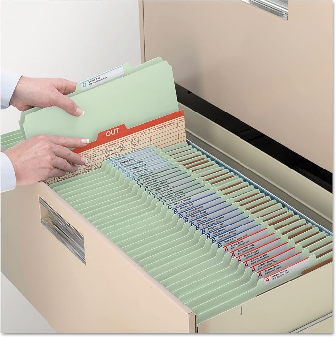 Smead Pressboard Classification File Folder with SafeSHIELD Fasteners, 2 Dividers, 2" Expansion, Letter Size, Gray/Green, 10 per Box (14076) - Image 7