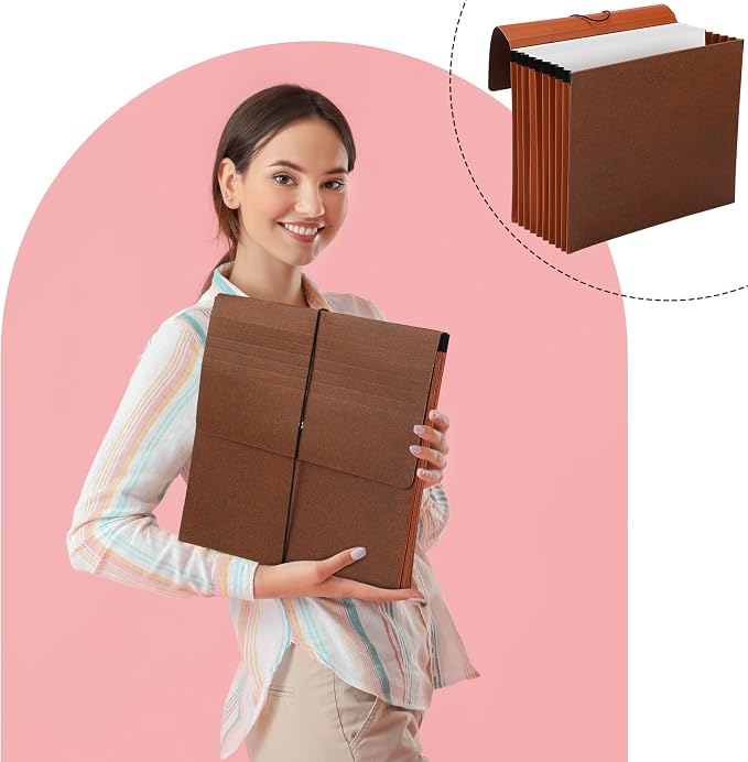 PerKoop 10 Pcs Expanding File Folder with Flap 7 Inch Expansion Expanding File Wallet with Elastic Cord Closure Letter Size Heavy Duty Document Organizer, 10 Slots, Brown - Image 3