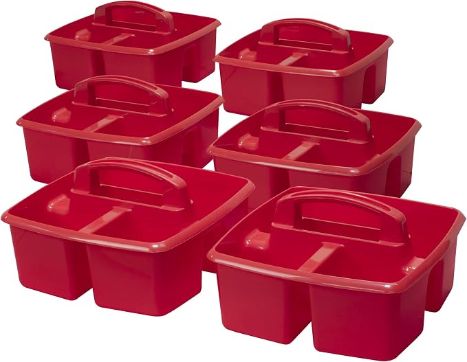 Storex 3-Compartment Small Caddy – Multipurpose Classroom Organizer with Handle, Red, 5-Pack (00949U06C) - Image 2