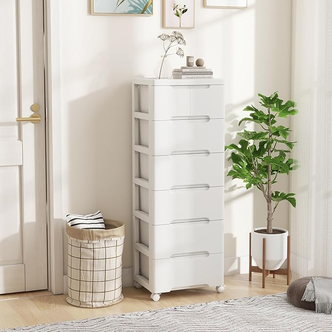 7-Drawer Plastic Rolling Storage Cart (16"x13"x45") | Mobile Storage Cabinet | Vertical Storage Tower Container Unit | 4 Universal Wheels | For Living Room, Home Office - Image 2