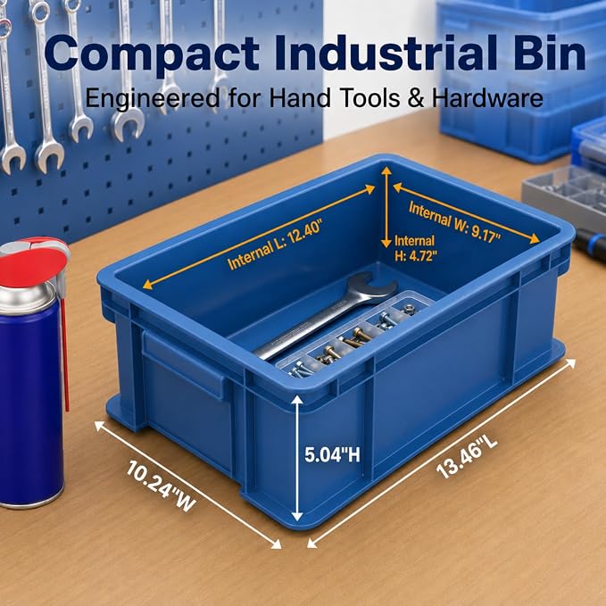3-Pack Heavy Duty Part Bins, Stackable Tool Storage Bin for Hardware | Straight Wall Container for Screws, Nuts & Bolts, Industrial Organizer Bin for Wearhouse & Factory (13.5"L*10.3"W*5.1"H) - Image 3