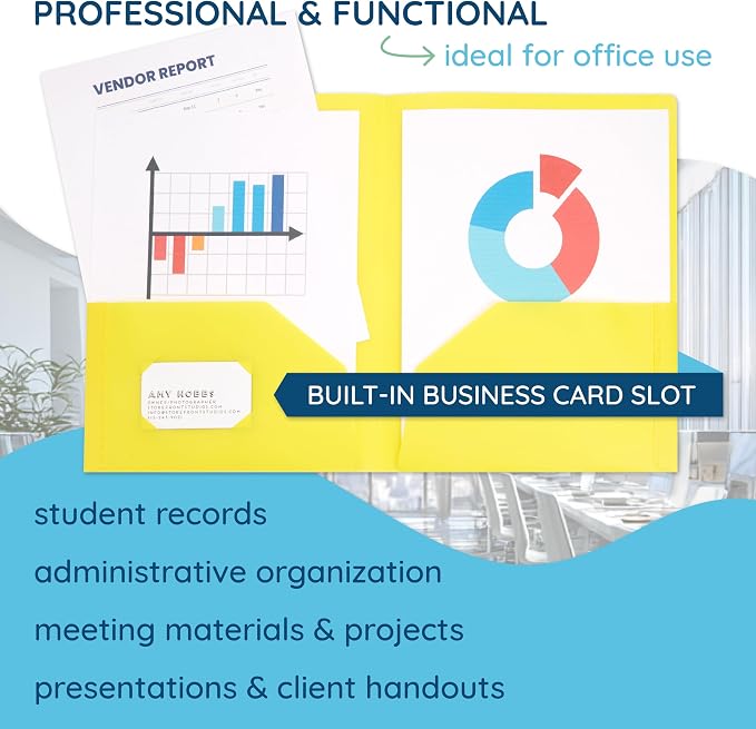 Blue Summit Supplies 30 Plastic 2 Pocket Folders, Assorted Colors | Durable 0.35mm poly, 2 pockets, letter size, for school, office, and document organization - Image 5