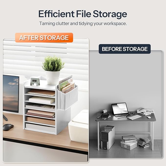 HOOBRO Adjustable Countertop Mail Sorter, 6 Tier Wooden Paper Organizer, Vertical Literature Organizer with Side Storage, Office Mailbox Cubbies, Classroom Mailbox, for Home, Office, White WT34WF01 - Image 7