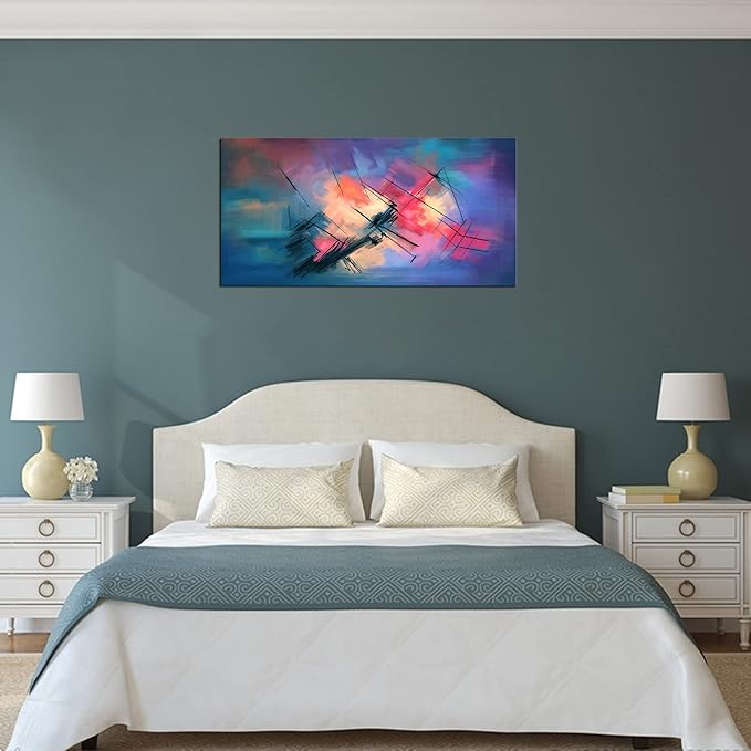 YYYYHPP YP0675 Canvas Wall Art Colorful abstract acrylic painting Wall Art Modern Art on Blue Background Picture Painting for Living Room Bedroom and Office Home Kitchen
