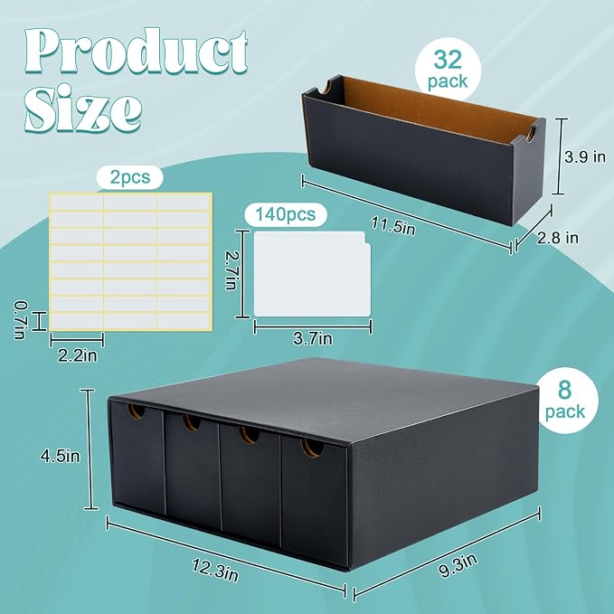 Cholemy Trading Card Storage Box Card Organizer 15000+ with 70 Cardboard Storage Divider, Label Sticker for Collection Compatible with Tcg, Sport Cards(8 Row, 4 in A Row,Black) - Image 2
