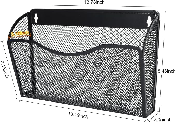 6 Pockets Wall File Organizer Metal Mesh Hanging Document Paper Holder Wall Mount Magazine Rack for Business Home Office Classroom, Black - Image 6
