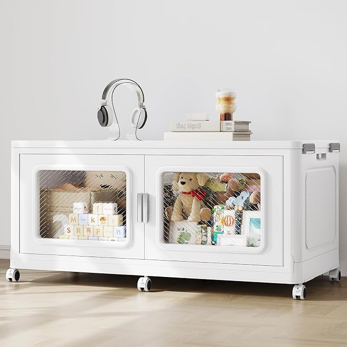 BROVIEW 300 Qt Extra Large Stackable Storage Bin with Lid, 1 Pack White | 75Gal Extra Large, Collapsible Storage Boxes with 1 Lid, Folding& Rolling Plastic Drawer, Heavy-Duty Cabinet Organization by BROVIEW-EnjoytheArtofLife
