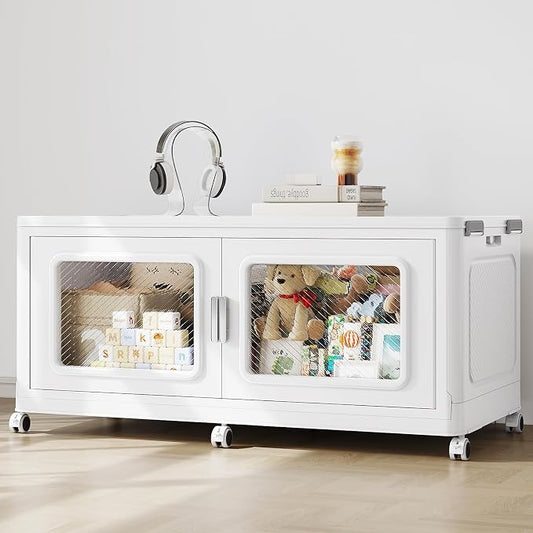 BROVIEW 300 Qt Extra Large Stackable Storage Bin with Lid, 1 Pack White | 75Gal Extra Large, Collapsible Storage Boxes with 1 Lid, Folding& Rolling Plastic Drawer, Heavy-Duty Cabinet Organization by BROVIEW-EnjoytheArtofLife