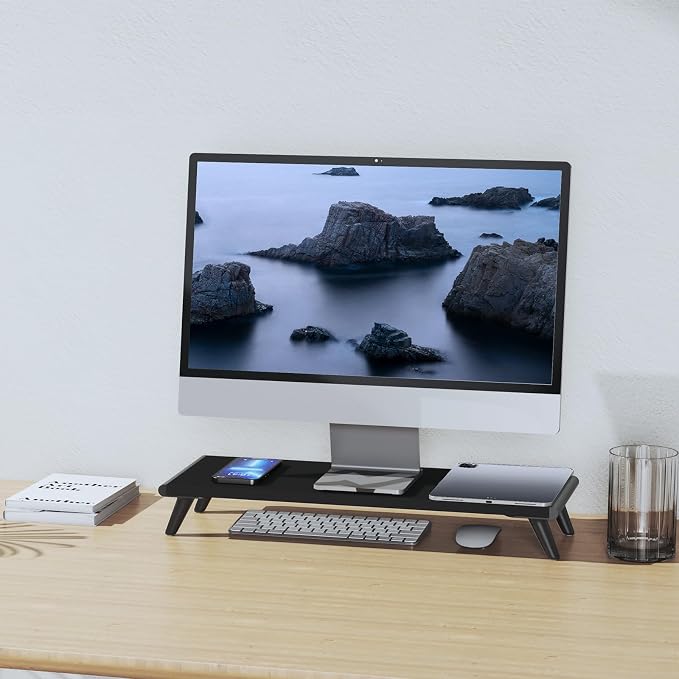 loukin Monitor Stand Riser for Desk, 22.4" × 8.2" Computer Stand, Black | Supports 22 lb, No Installation Required, Water-Resistant Surface, Fits Laptops and Printers, Ergonomic Design - Image 8