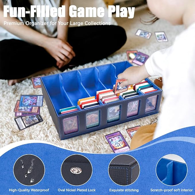 5-Row 3900+ Trading Card Storage Box for MTG, Card Deck Box with Snap-fit Design, 5 Card Sleeves, 10 Stoppers, 80 Dividers and 1 Dice Tray (Black-Blue) - Image 5