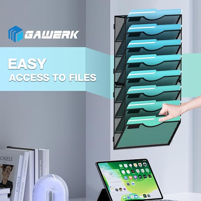 Gawerk 8-Tier Wall File Organizer Hanging Wall File Holder Wall Mount Paper Folder Organize, Mesh Magazine Document Mail Organizer Wall Organizer for Office School Home, Black - Image 6