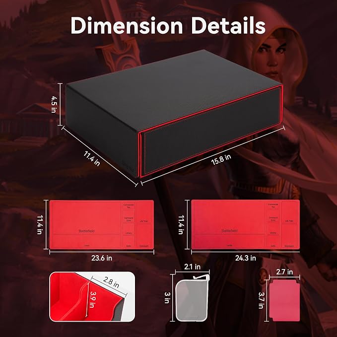 5 Row Trading Card Storage Box, 3800+Bulk Card Organizer Box with 20 Dividers & 5 Supporters, Graded Card Deck Box for YuGiOh, MTG, TCG with Double Lid Black/Red - Image 5