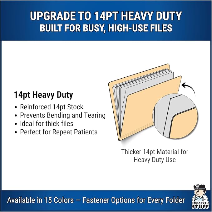 Tan File Folders, Doctor Stuff, Letter Size Reinforced End Tab Folder with 2" Bonded Fastener on Inside Front and Back, 14 pt Stock, Carton of 250 - Image 4