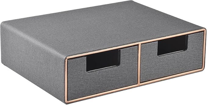 Linen Leather Desk Organizer with Drawers－Mini Desktop Drawer Organizer Stackable－Multifunctional Tabletop Organization Storage Box for Office Supplies Home Vanity Toiletries (Grey, 2-drawers) by RHCSZ