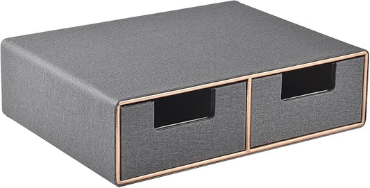 Linen Leather Desk Organizer with Drawers－Mini Desktop Drawer Organizer Stackable－Multifunctional Tabletop Organization Storage Box for Office Supplies Home Vanity Toiletries (Grey, 2-drawers) by RHCSZ