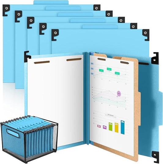 Henoyso 10 Pcs Hanging Classification Folders Bulk with 2 Prongs, 1 Divider Letter Size, 2 Inch Expansions Pressboard File Folder, 1/3-cut Tab File Organizer (1 Divider,Light Blue) by Henoyso