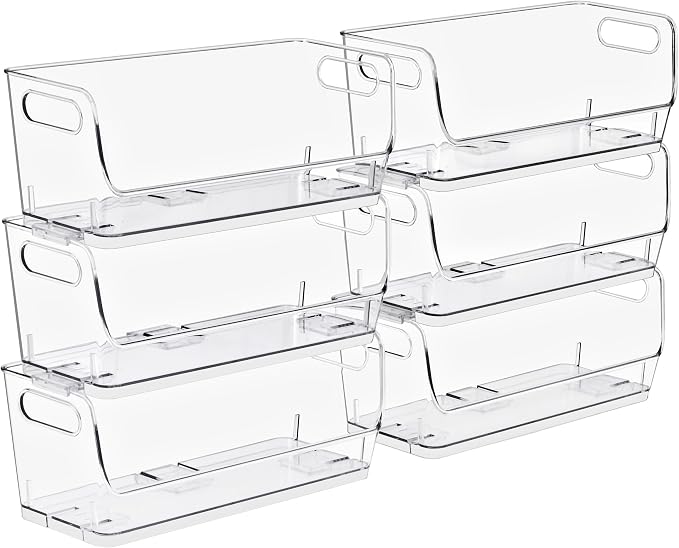Sorbus Stackable Storage Bins Open Front, Clear Stackable Storage Bins, Pantry Bins for Storage and Organization, Acrylic Stackable Bins for Kitchen, Clear Pantry Organizer Bins (Small Narrow 6 Pack) by Sorbus