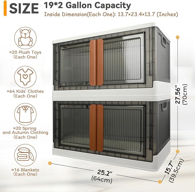 Storage Bins, Cabinet with Lids, Extra Large Useful Box, 19 Gallons (72L) Capacity (Each One), 2 Packs, Collapsible, Transparent, Home Organizer - Image 2