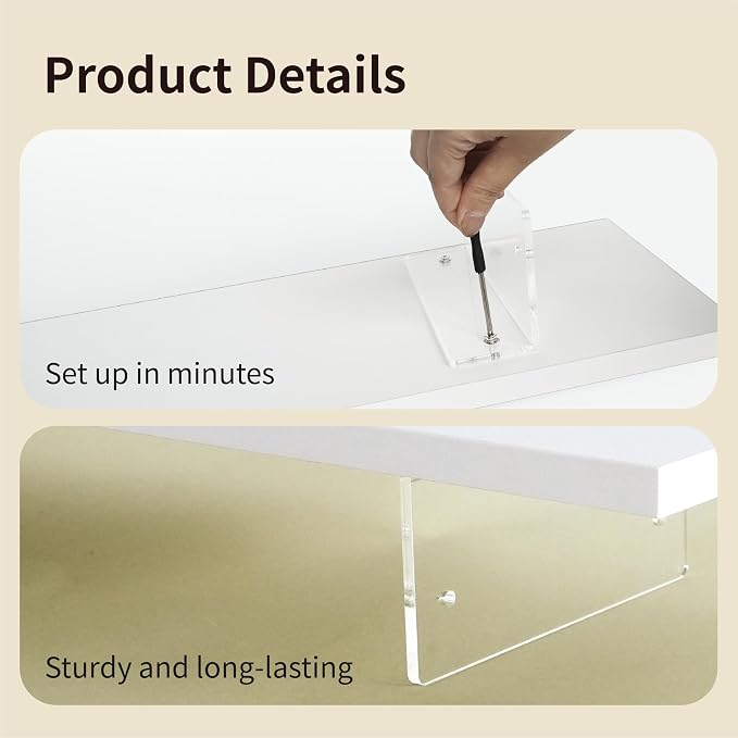 Wood Monitor Stand Riser with Acrylic Legs, Computer Screen Stand Desk Organizer, 31.5 x 7.9 x 3.1 inch, Hold up to 66 lbs (White, 31.5"×7.9"×3.1") - Image 5