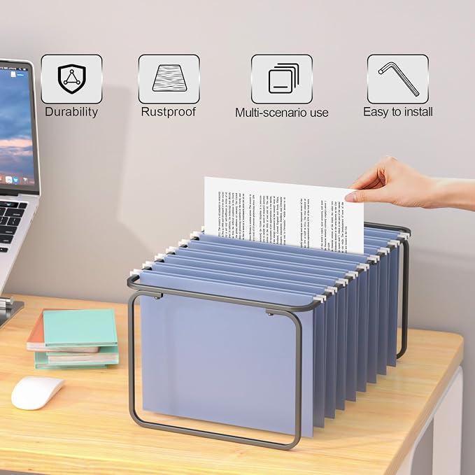 Upgraded Adjustable Hanging File Folder Frame,Legal/Letter Size,Length Adjusted 16 to 25 inches,Heavy Duty Steel File Drawer/Cabinet Organizer Insert, Hanging Folder Holder,12.598" W X 9.45" H - Image 7