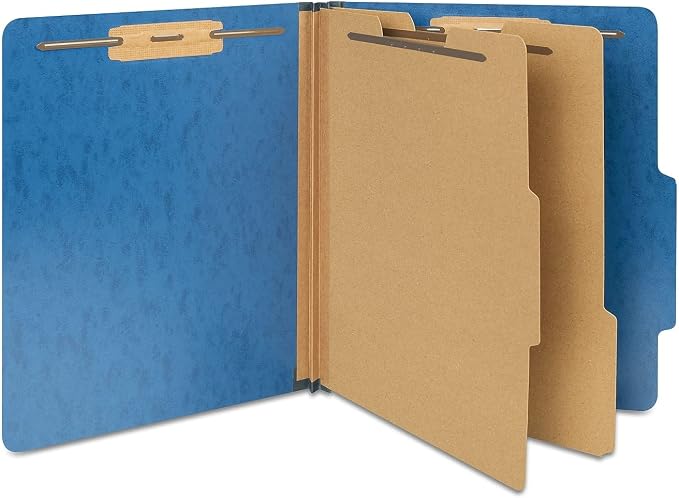 Staples Moisture‑Resistant Classification Folder, Letter Size, 2 Dividers, 2/5‑Cut Top Tab, Blue, Durable Construction, 10/Box by Staples