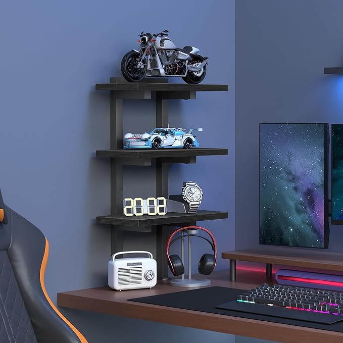 MAHANCRIS Clamp On Desk Organizer, 3-Tier Desktop Bookshelf, Adjustable Desk Storage Shelf, Metal Frame, for Office, Study and Game Room, Black DSBK3601 - Image 4