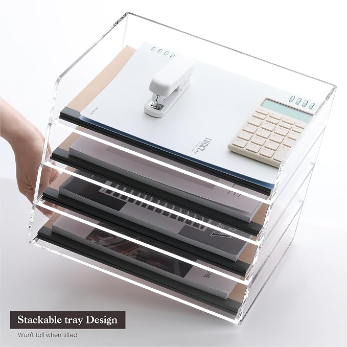 HeZone 4 Tier Paper Organizer for Desk,Acrylic Paper Tray,Clear Stackable Desk Organizer for Document, Office File,A4 Paper - Image 6