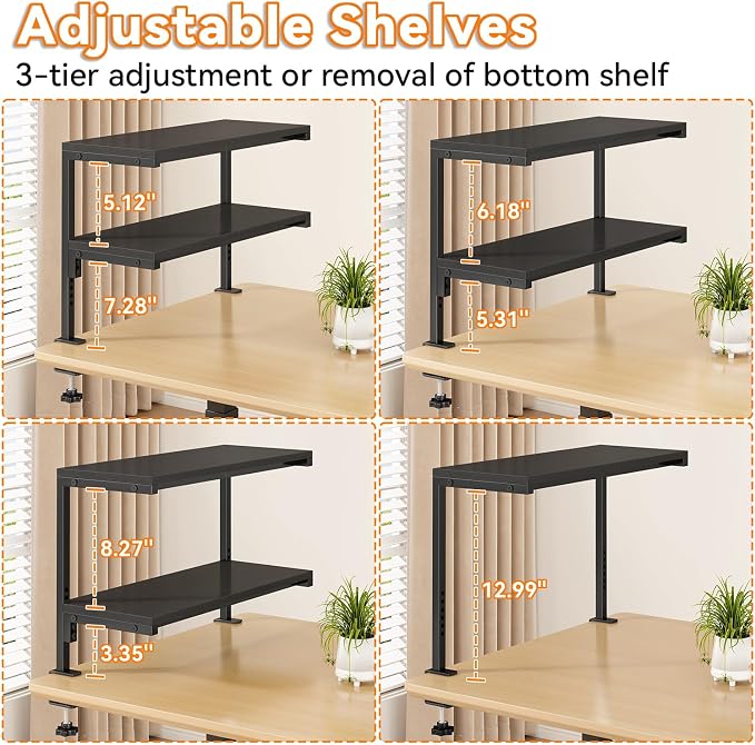 IBUYKE Clamp on Desk Shelf, 22.8” Large Desk Extender Shelves TMZ010B | Tool-Free, Flexible Repositioning,Adjustable, 2-Tier Storage Shelves, for Desktop Accessories,Desk - Image 4