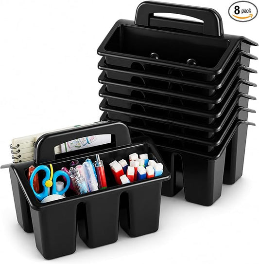gisgfim 8 Pack Classroom Caddy Storage Basket with Handle 4 Compartment Storage Caddy Plastic Arts Crafts Caddies Protable Classroom Craft Caddies for Kids Schools Art Craft Supplies(Black) by gisgfim
