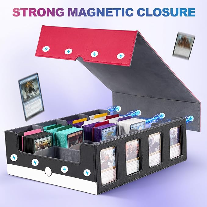 UAONO Trading Card Storage Box with Commander Display, Red White | 2400+ Deck Box for MTG with Removable Cover, Top Loaders Card Case Fits Magic TCG PTCG Sports Cards, 24 Dividers, 4 Stoppers - Image 7