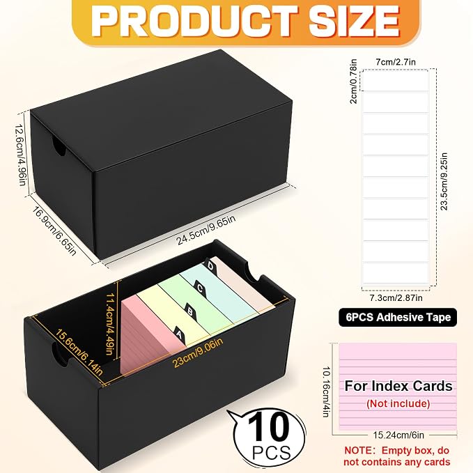 10Packs 4x6 Index Card Box,Index Card Organizer Box with Lid,Hold 10000 Cards,Black Recipe Holder for 4''x6'' Notecard Recipe Flashcard Card - Image 2